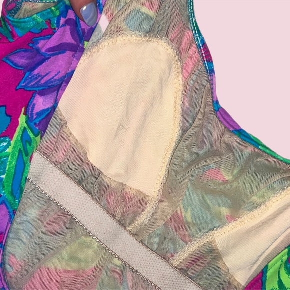 Late 80s early 90s one piece swimsuit with neon vibrant floral print  | large - Picture 5 of 6